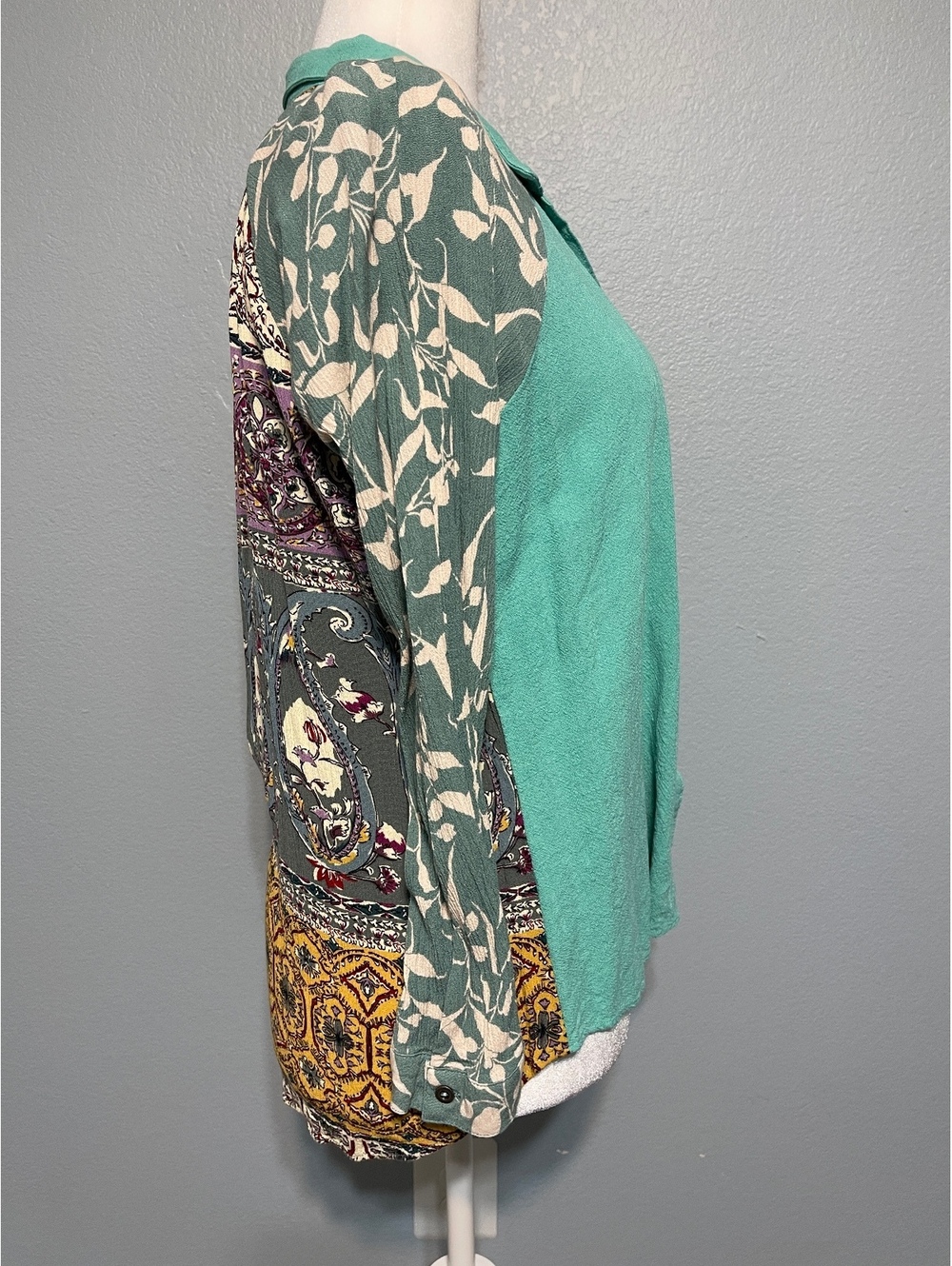 Umgee Turquoise Linen Blend Button Down Tunic Floral Paisley Lagenlook Large - Picture 5 of 8